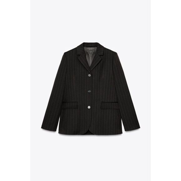 Zara Womens Blazer Suit Jacket XS Brown Pinstriped polyester 3811/045 NWOT - Picture 3 of 10